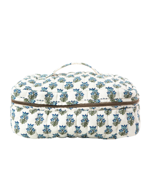 Aqua Floral Print Train Case