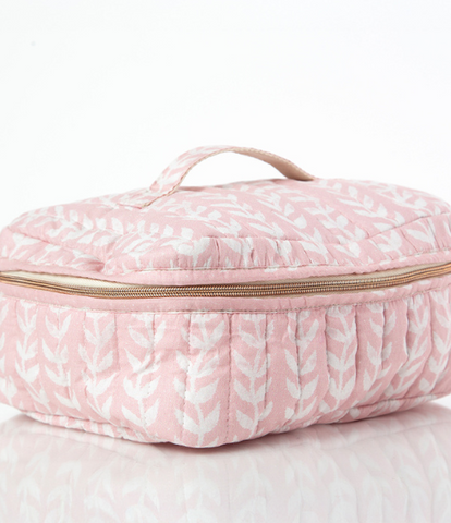 Aqua Floral Print Train Case