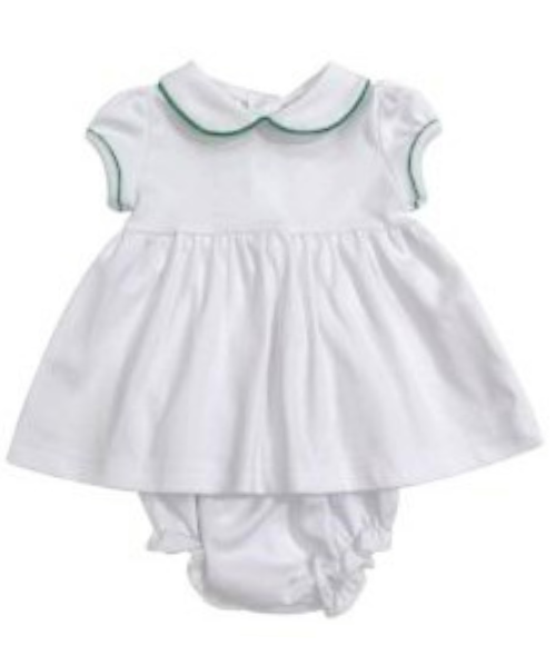 Bambinos Trinity Twirl SS Dress - White/Green, 3M