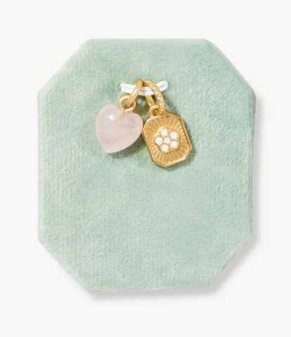 Valentine Heart & Flower Rose Quartz Charm Set