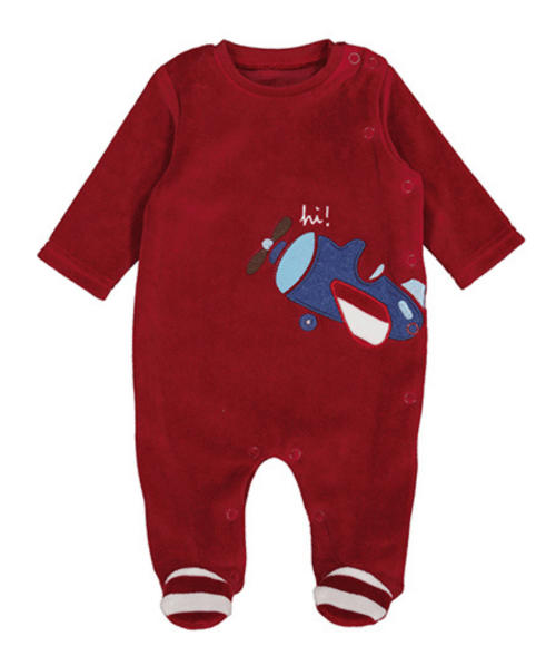 Red Velour Footie - Plane, 4-6M