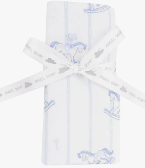 Vintage Blue Rocking Horse Swaddle Blanket