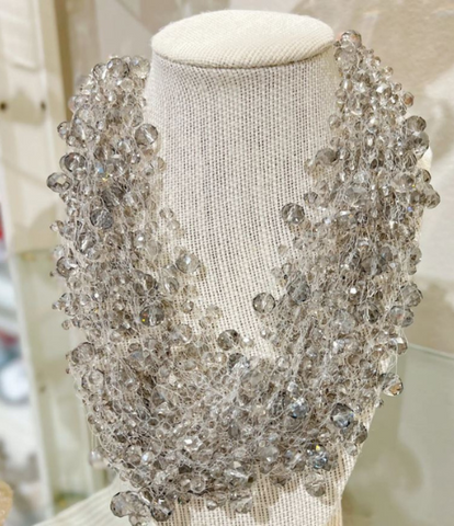Grey Crystal Bead Cluster Necklace