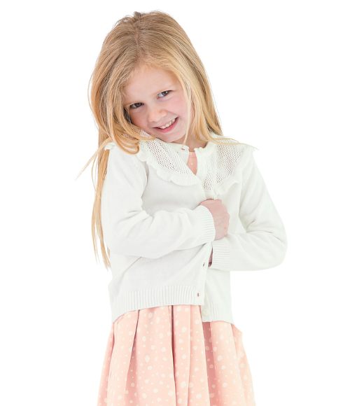Cream Knit Ruffle Trim Cardigan
