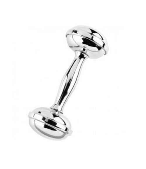 Dumbbell Rattle Engraved Pewter Baby Gift