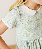 Blue & Green Floral Proper Dress