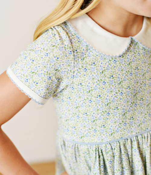Blue & Green Floral Proper Dress
