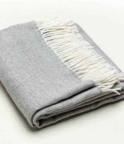 Light Grey Fringed Herringbone Throw