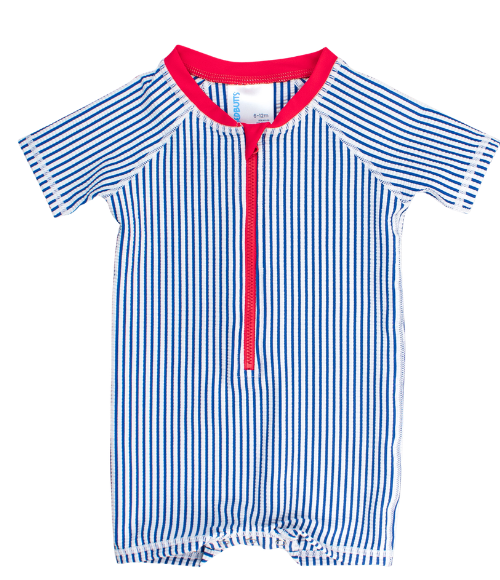 Blue Seersucker Baby Rash Guard Suit