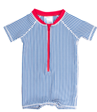 Blue Seersucker Baby Rash Guard Suit
