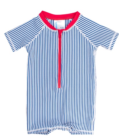 Blue Seersucker Baby Rash Guard Suit
