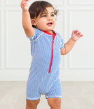 Blue Seersucker Baby Rash Guard Suit