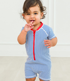Blue Seersucker Baby Rash Guard Suit