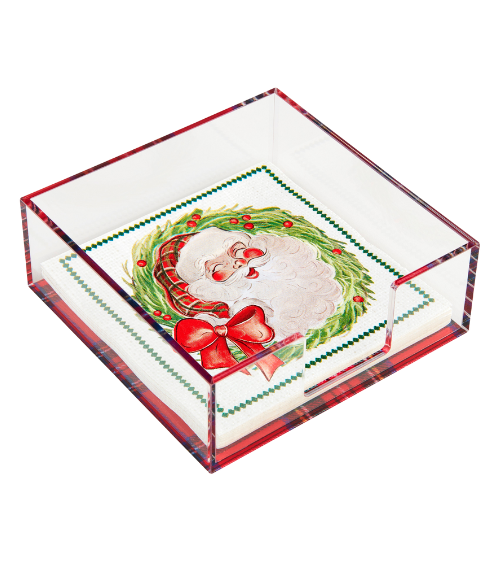 Santa Napkin in Acrylic Tartan Holder