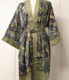 Olive Grey Cotton Kimono Robe