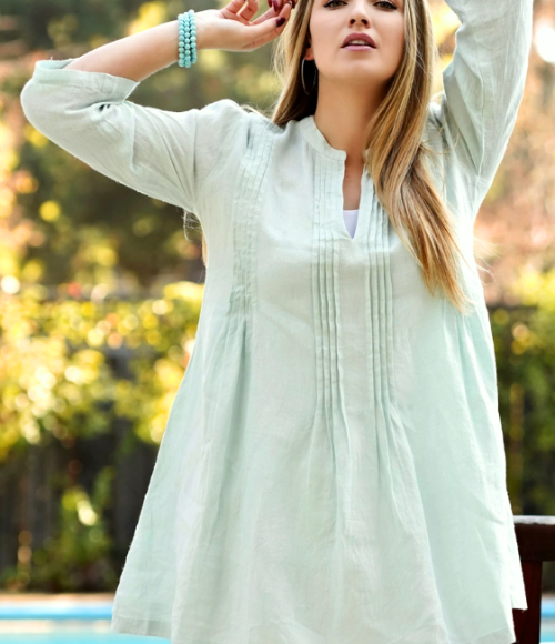 Bianca Linen Tunic - Mint, Medium