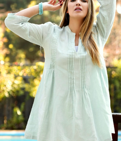 Embroidered Silk Tunic in Navy