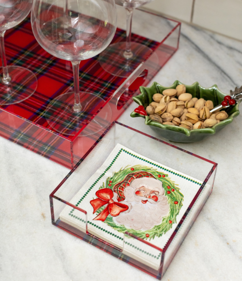 Santa Napkin in Acrylic Tartan Holder