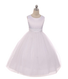 Satin Bow Sash Dress-White or Ivory