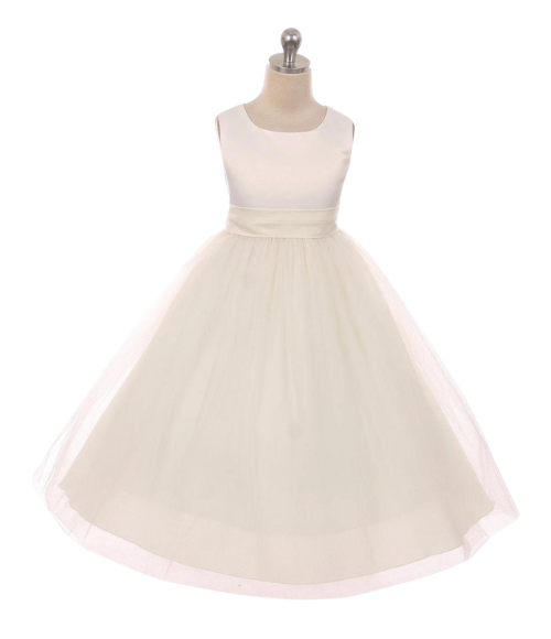 Satin Bow Sash Dress-White or Ivory