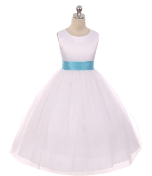 Satin Bow Sash Dress-White or Ivory