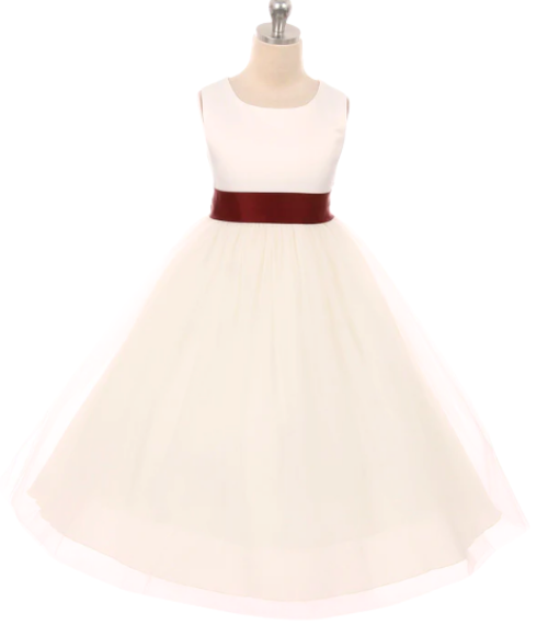 Satin Bow Sash Dress-White or Ivory