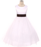 Satin Bow Sash Dress-White or Ivory