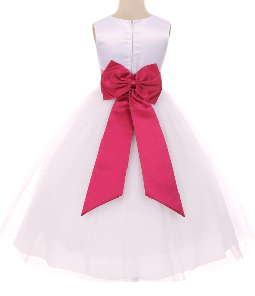 Satin Bow Sash Dress-White or Ivory