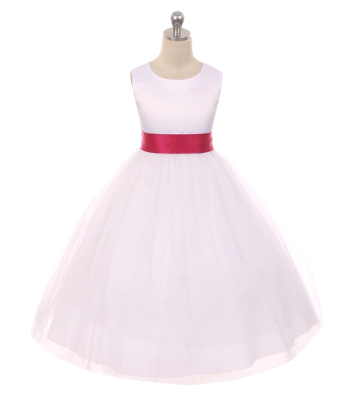 Satin Bow Sash Dress-White or Ivory