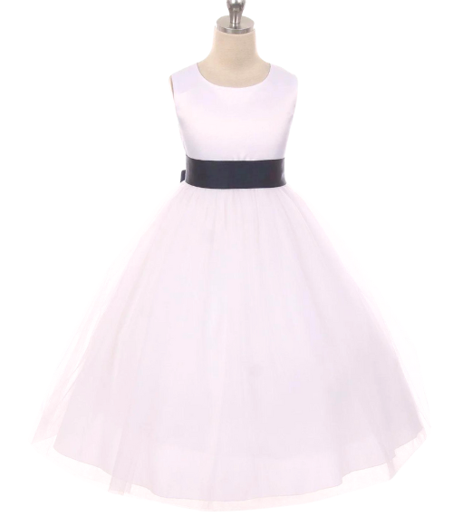 Satin Bow Sash Dress-White or Ivory