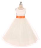 Satin Bow Sash Dress-White or Ivory