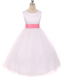 Satin Bow Sash Dress-White or Ivory