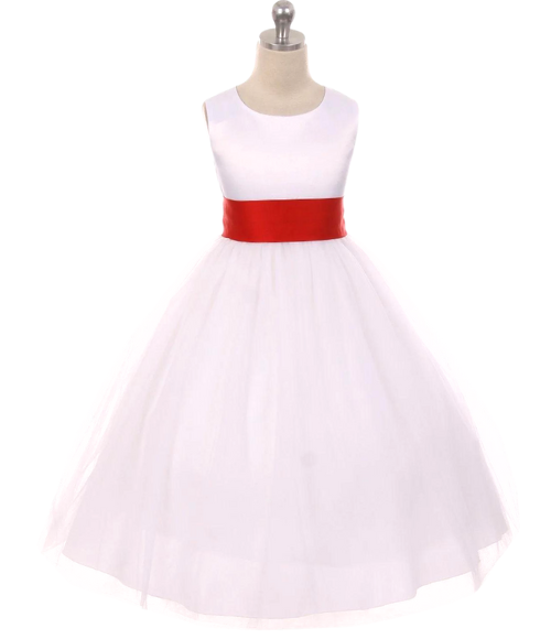 Satin Bow Sash Dress-White or Ivory