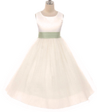 Satin Bow Sash Dress-White or Ivory