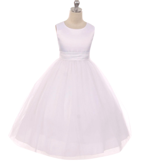 Satin Bow Sash Dress-White or Ivory