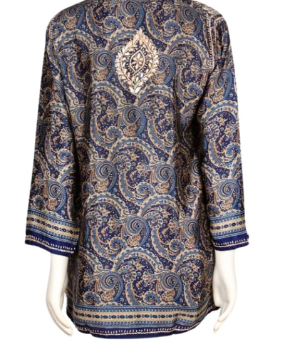 Embroidered Silk Tunic in Navy