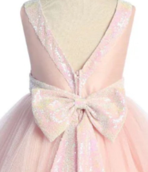 Pink Iridescent Bow Girls Dress