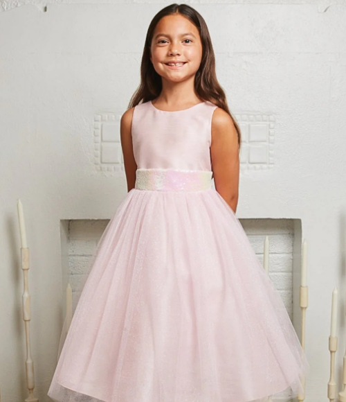 Pink Iridescent Bow Girls Dress