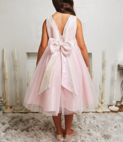 Pink Iridescent Bow Girls Dress