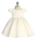 Classic Pleated Pearl Trim Baby Dress - Ivory or White