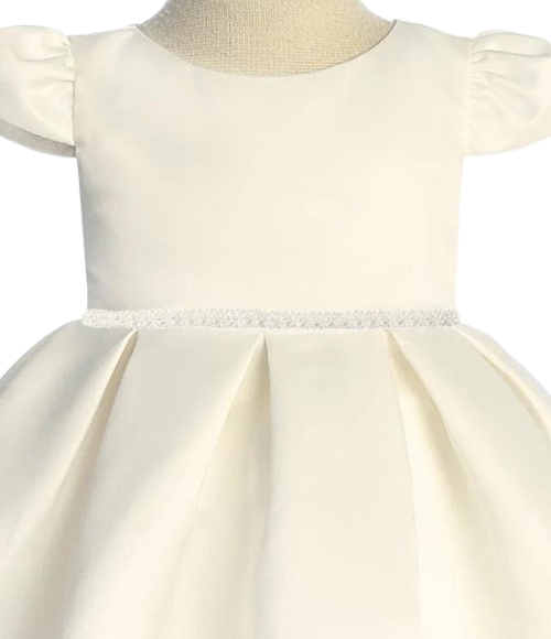 Classic Pleated Pearl Trim Baby Dress - Ivory or White