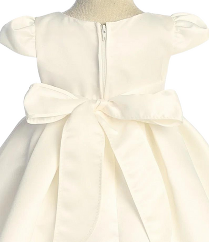 Classic Pleated Ivory Pearl Trim Baby Dress, 6M
