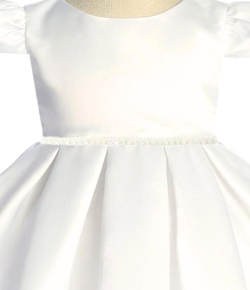 Classic Pleated Pearl Trim Baby Dress - Ivory or White