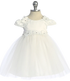 Floral Trim Satin & Tulle Baby Dress-Multiple Colors