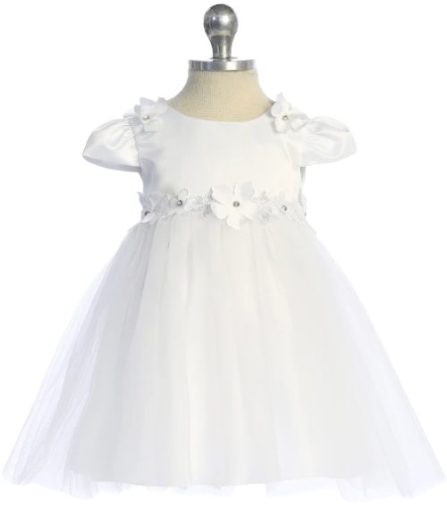 Floral Trim Satin & Tulle Baby Dress-Multiple Colors