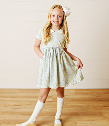 Blue & Green Floral Proper Dress