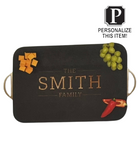 Black Acacia Rectangle w/ Rounded Corners | +Gold Handles | Personalized | 18 x 12"