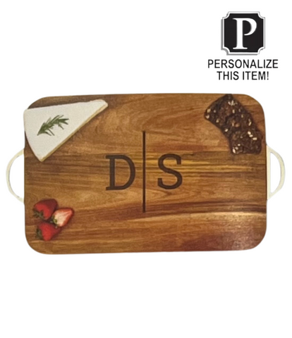 Acacia Heirloom Board w/ Handle Round | +Gold Spreader | Personalize | 20 x 16"