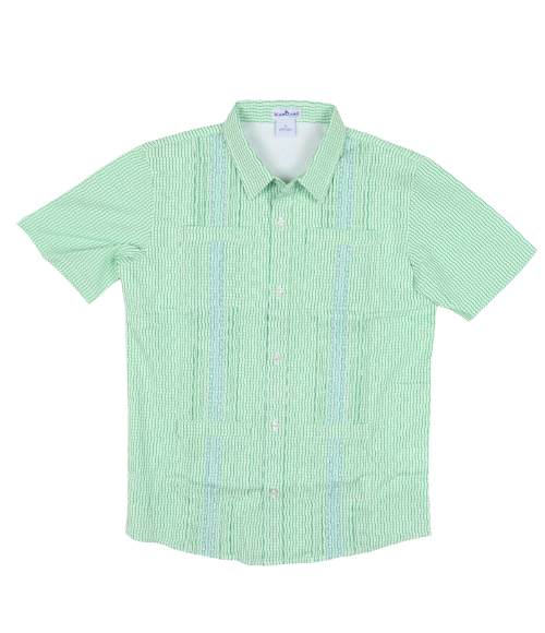 BQ Men's Jade Apple Wave Check Guayabera Shirt