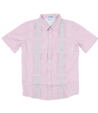 BQ Pink Mint Wave Check Guayabera Shirt